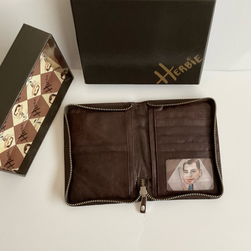 Herbie by Junior Drake Men’s Leather Zip Around Wallet Java Brown NEW